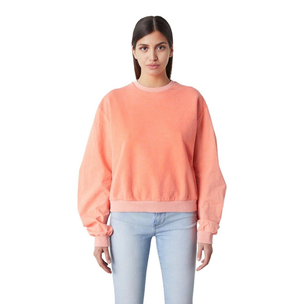GAS Jeans Orange Crew Neck Ruched Sleeve Sweatshirt Size‎ Small New